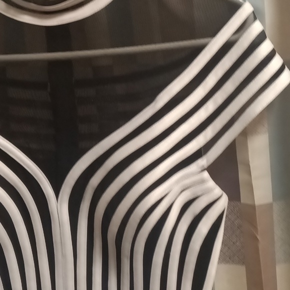NWT JS COLLECTIONS black/white striped meshed blouse w 22" zipper . Size 6 - Picture 4 of 9